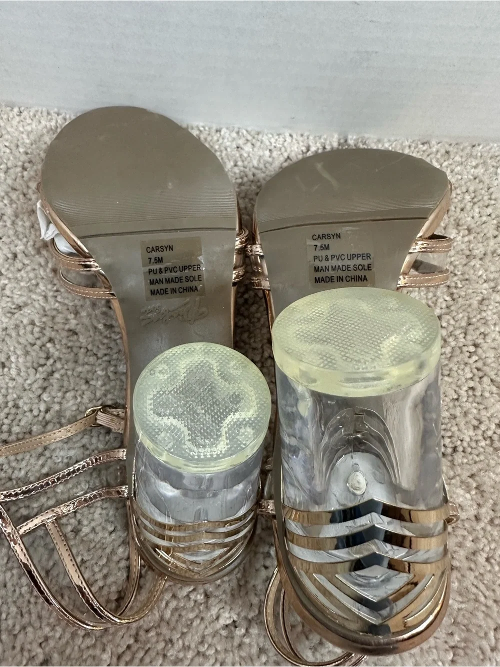 Thalia Sodi Metallic Rose Gold Strappy Heeled Sandals, size 7.5, new